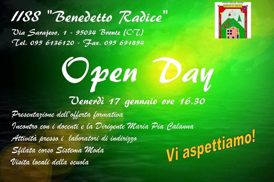 Bronte – Il 17 gennaio l’Open Day presso l’Istituto Benedetto Radice